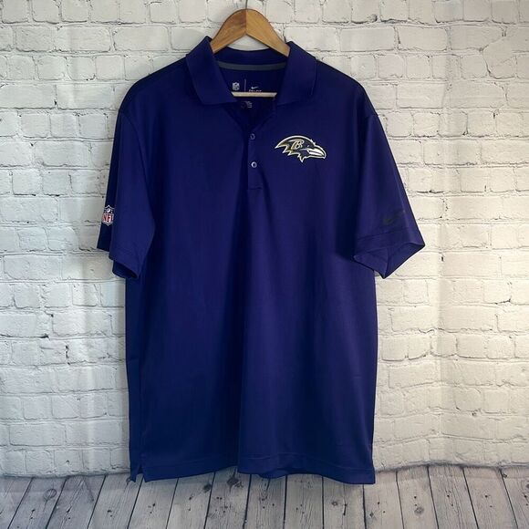 NFL Nike On Field Apparel Baltimore Ravens Purple Polo Short sleeve Sz L Dri Fit - Picture 1 of 9